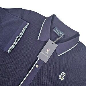 Psycho Bunny Lane Knit Shirt Mens XL Navy Blue Button Front Polo MT0300148 NWT